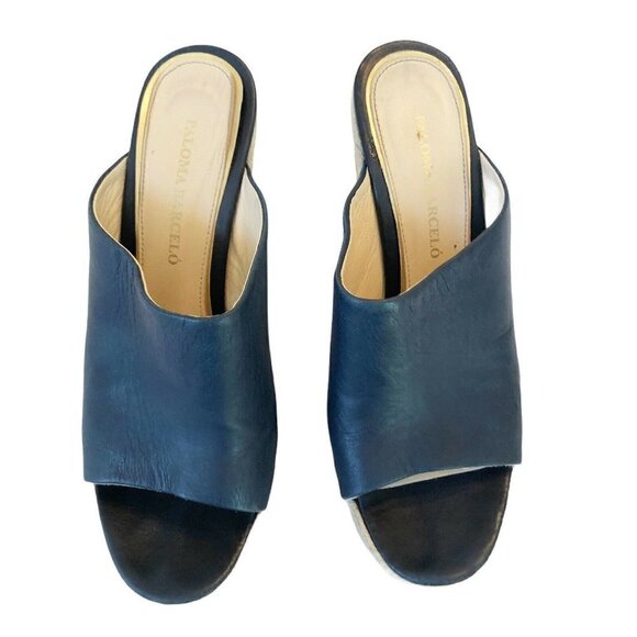 PALOMA BARCELO Blue Leather Espadrille Sandals 9.5 - Picture 2 of 12